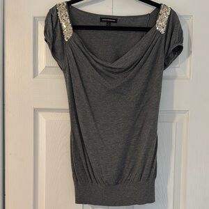 Express Gray Sequin-Embellished Top